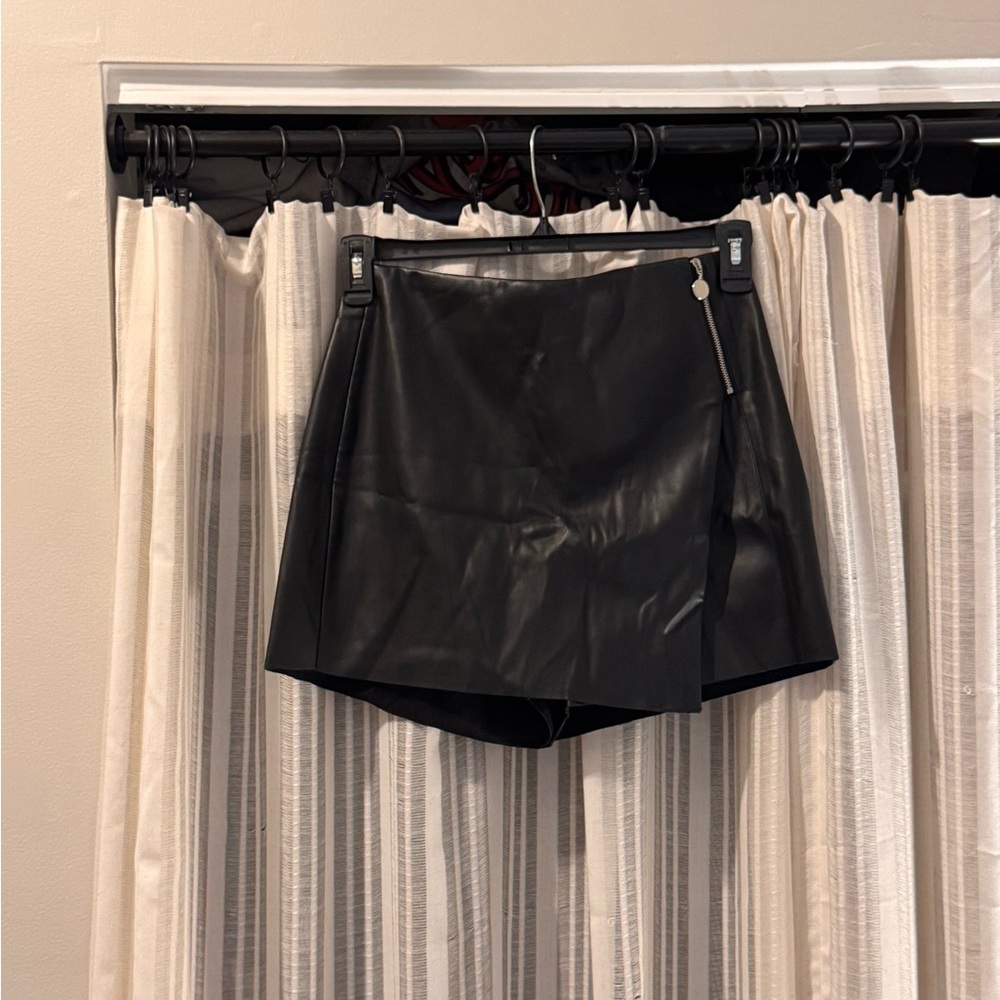 Black Faux Leather Mini Skort